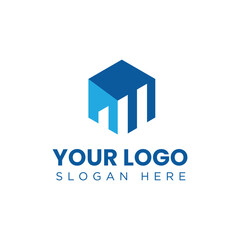 a simple flat hexagon logo with graph bar in blue color for finance related company logo	