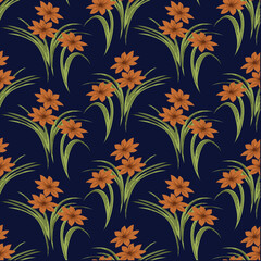 Fototapeta premium seamless vector flowers design pattern navy background