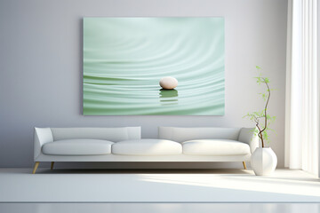 An elegant Zen frame mock up, calm and minimalist interior background, simplicity and harmony