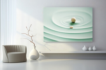 Minimalist interior, Zen frame mock-up provides a visual oasis of simplicity and calm