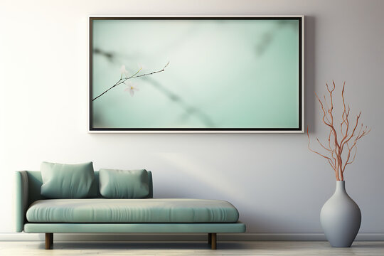 An elegant Zen frame mock up, calm and minimalist interior background, simplicity and harmony