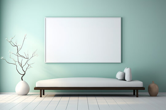 Zen inspired atmosphere of serenity with a frame mock up placed on a minimalist interior background