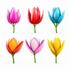 Fototapeta premium 3d Realistic Buds Flowers bright colors set. Tulip. Decorative Botanical Garden Plant. Digital illustration for artwork design on neutral background 