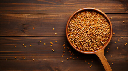 Lentil Photography on Wood Background Copy Space