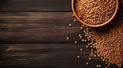 Lentil Photography on Wood Background Copy Space
