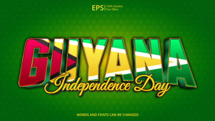 guyana editable text effect with guyana flag pattern suitable for poster design about holiday, Feast day or guyana independence day moment - Powered by Adobe