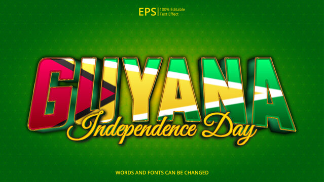 guyana editable text effect with guyana flag pattern suitable for poster design about holiday, Feast day or guyana independence day moment