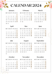 2024 Calendar A4 Document