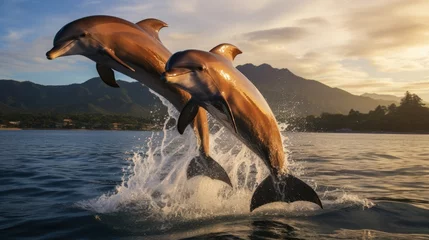 Badkamer foto achterwand Dolphins leaping in Costa Rica Central America © sirisakboakaew