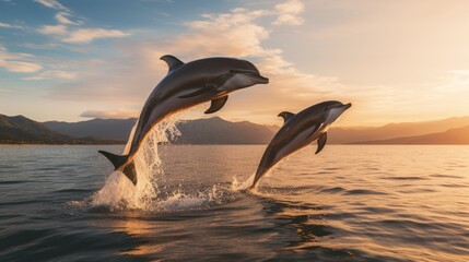 Dolphins leaping in Costa Rica Central America - obrazy, fototapety, plakaty