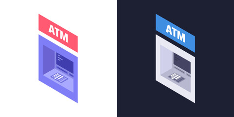 Wall mounted ATM icon isolated on two different backgrounds. Vector illustration.