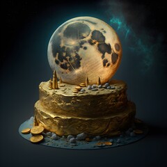 the moon in 20 years ago a birthday cake many golden coins 