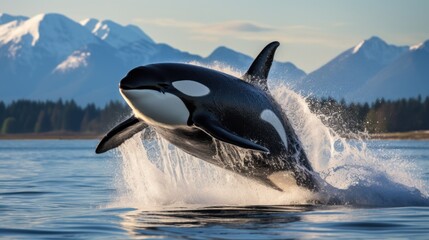 Kamchatka s orca performing impressive leap in Northwest Pacific