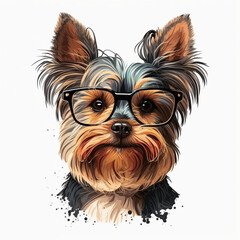 Yorkshire terrier puppy wearing glasses 