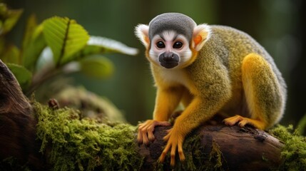 Naklejka na ściany i meble Observe the Ecuadorian jungles squirrel monkey in the Amazon
