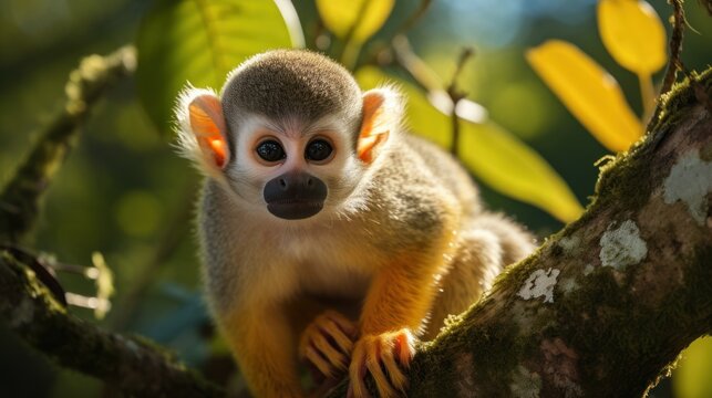 Observe the Ecuadorian jungles squirrel monkey in the Amazon