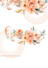 Peach elegant watercolor background with flora and flower