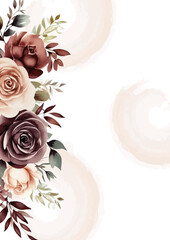 Brown and beige vector frame with foliage pattern background with flora and flower