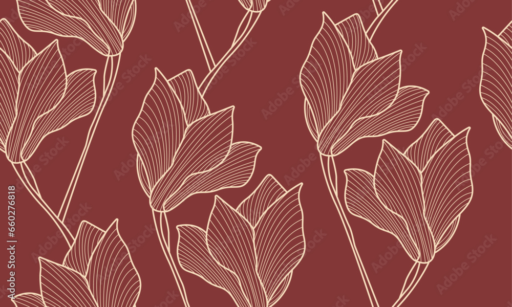 Poster flowers line art seamless pattern. floral pattern with flowers in modern linear style. repeat backgr