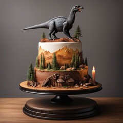 Cake with a dinosaur - obrazy, fototapety, plakaty