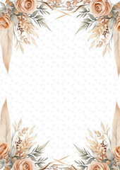 Beige modern background watercolor invitation with floral and flower