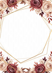 Brown and beige invitation background bouquet watercolor painting with flora and flower