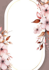 Pink and brown modern background watercolor invitation with floral and flower