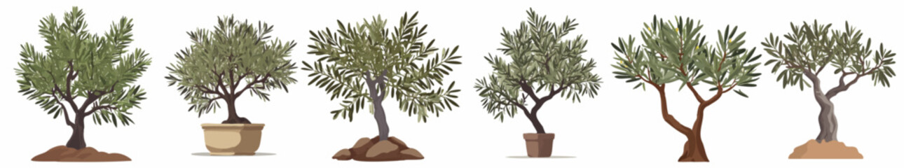 Olive Tree flat illustration. Plants and nutrition concept. Colorful olive bunch flat for web design. Cartoon olive tree, oil and branches with olives, isolated vector illustration. hand drawn, not AI