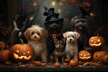 Pet Parade Delight, Whimsical Halloween Costumes, Created with Generative AI