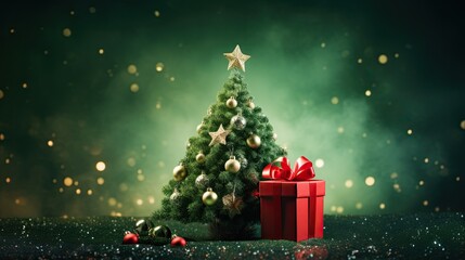 Obraz premium Portrait Christmas tree with gift box AI Generative