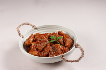 Babat Gongso is an Indonesian Traditional Street Food made from Beef Tripe Stew with Sweet and Spicy Sauce. Very Famous in Semarang, Central Java.