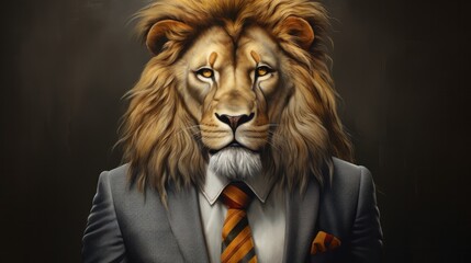 Hyper-realistic lion in suit, businessman
