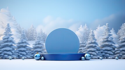 Luxurious Christmas blue podium product mockup with gift box AI Generative