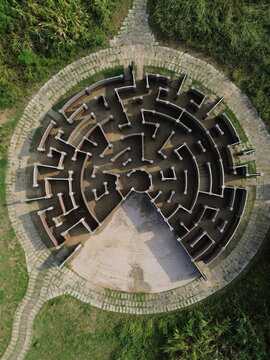 Aerial view of Laomei maze in Taiwan. Top down view by drone in Shimen district, New Taipei City, North Taiwan. A famous attraction nearby Laomei green reef.