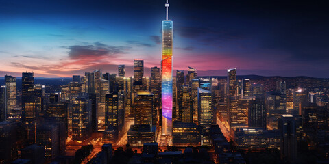 Fototapeta premium Visionary Essence: Artist's Impression of a Skyscraper Showcasing the Futuristic Open-Concept Layouts, Redefining Urban Architecture for the Future