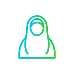 Hijab fashion muslim icon with blue and green gradient outline style. female, woman, muslim, girl, person, hijab, arabic. Vector Illustration