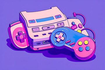Iconic game consoles from the 90s. Illustrations iconic game consoles, gaming nostalgia
