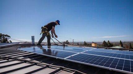 A handyman Installing Solar Panels On the Rooftop