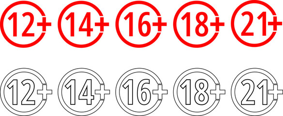 outline silhouette Age limit sign set