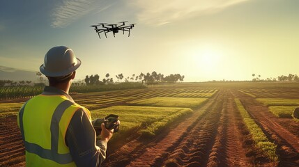 Man Inspection with Drone at Farm