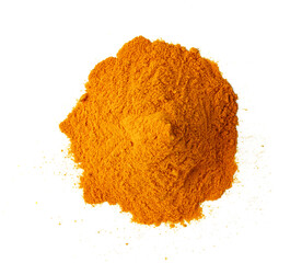 Heap of turmeric powder isolated on white background