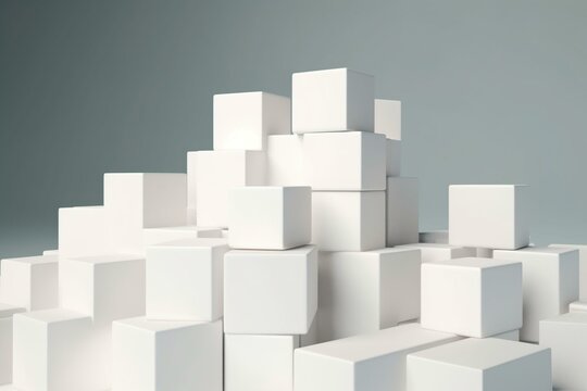 Abstract white cube boxes on shifting background with copy space. Generative AI