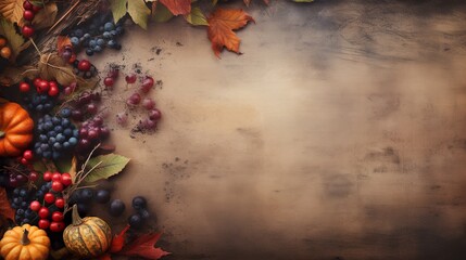 Grungy vintage Christmas, Thanksgiving and Halloween celebration background with space to write. 