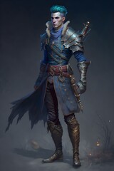 dd elf bladesinger male wearing fine clothes blue full body realistic 