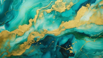 Fototapeta na wymiar abstract resin art in turquoise and gold inspired.Generative AI