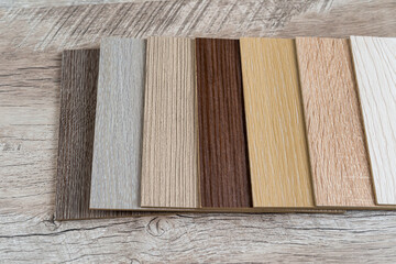 set of premium wooden sampler on desk for repair or renovation home