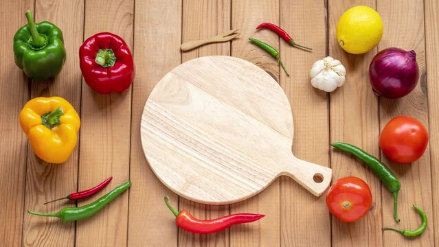 charming stop motion animation of vegetables and a cutting board	
