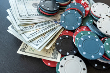 Poker chips and dollars as big win at casino