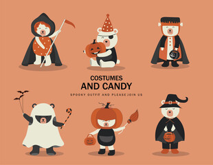 Set of characters  for Halloween in cartoon style,costume happy halloween party,cute animal,Vector illustrations.
- 660288093