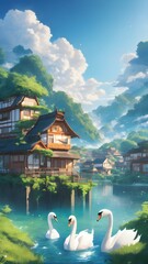 Obraz premium houses on the river 